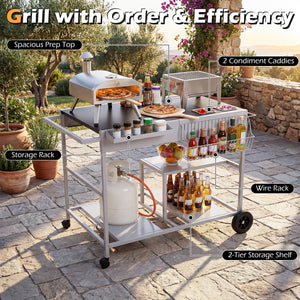 Movable Grill Table with 2 Spice Containers and Station for Backyard and BBQ-Black