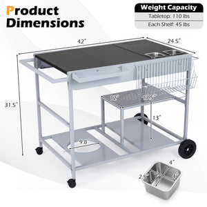 Movable Grill Table with 2 Spice Containers and Station for Backyard and BBQ-Black