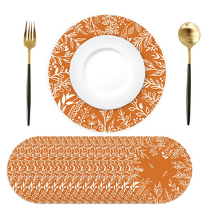 Orange Eucalyptus Leaves Paper Placemats Disposable 50 Pack Round Fall Thanksgiving Placemats 13.4 Inch Seasonal Autumn Thanksgiving Table Mats for Dinner Table Setting Birthday Wedding Party Supplies