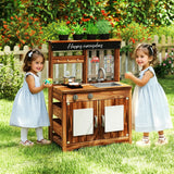Mud Kitchen Fir Wood Play Kitchen with 4 Panting Pots Faucet Removable Sink-Natural