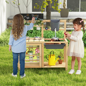 Mud Kitchen Playset with Sink and Plants Observation Room-Natural