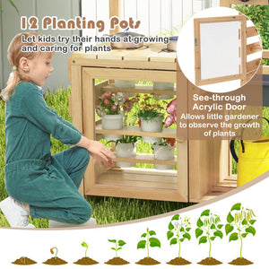 Outdoor Fir Wood Play Kitchen with Blackboard and Planting Pots-Natural