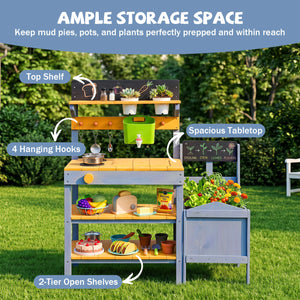 Mud Kitchen Set for Kids with Running Water Reservoir and Plant Pots for 3+-Yellow