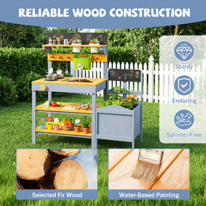 Mud Kitchen Set for Kids with Running Water Reservoir and Plant Pots for 3+-Yellow