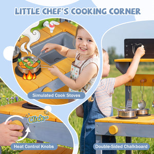 Mud Kitchen Set for Kids with Running Water Reservoir and Plant Pots for 3+-Yellow