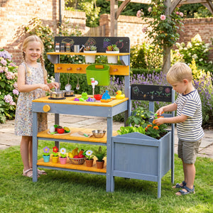 Mud Kitchen Set for Kids with Running Water Reservoir and Plant Pots for 3+-Yellow