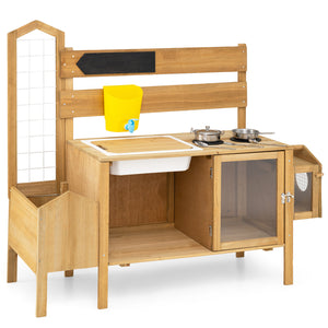 Mud Kitchen for Kids with Detachable Bird Cage and Stoves-Natural