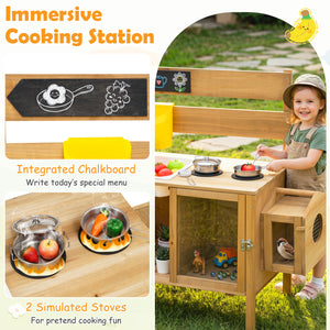 Mud Kitchen for Kids with Detachable Bird Cage and Stoves-Natural