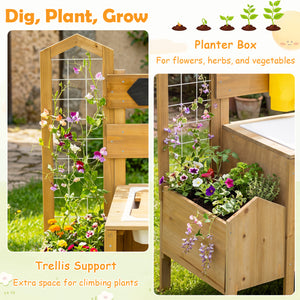 Mud Kitchen for Kids with Detachable Bird Cage and Stoves-Natural