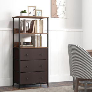 Chest of Fabric Drawer with 3 Folding Fabric Drawers and Anti-tipping Devices-Brown