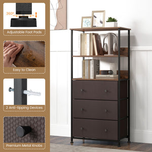 Chest of Fabric Drawer with 3 Folding Fabric Drawers and Anti-tipping Devices-Brown