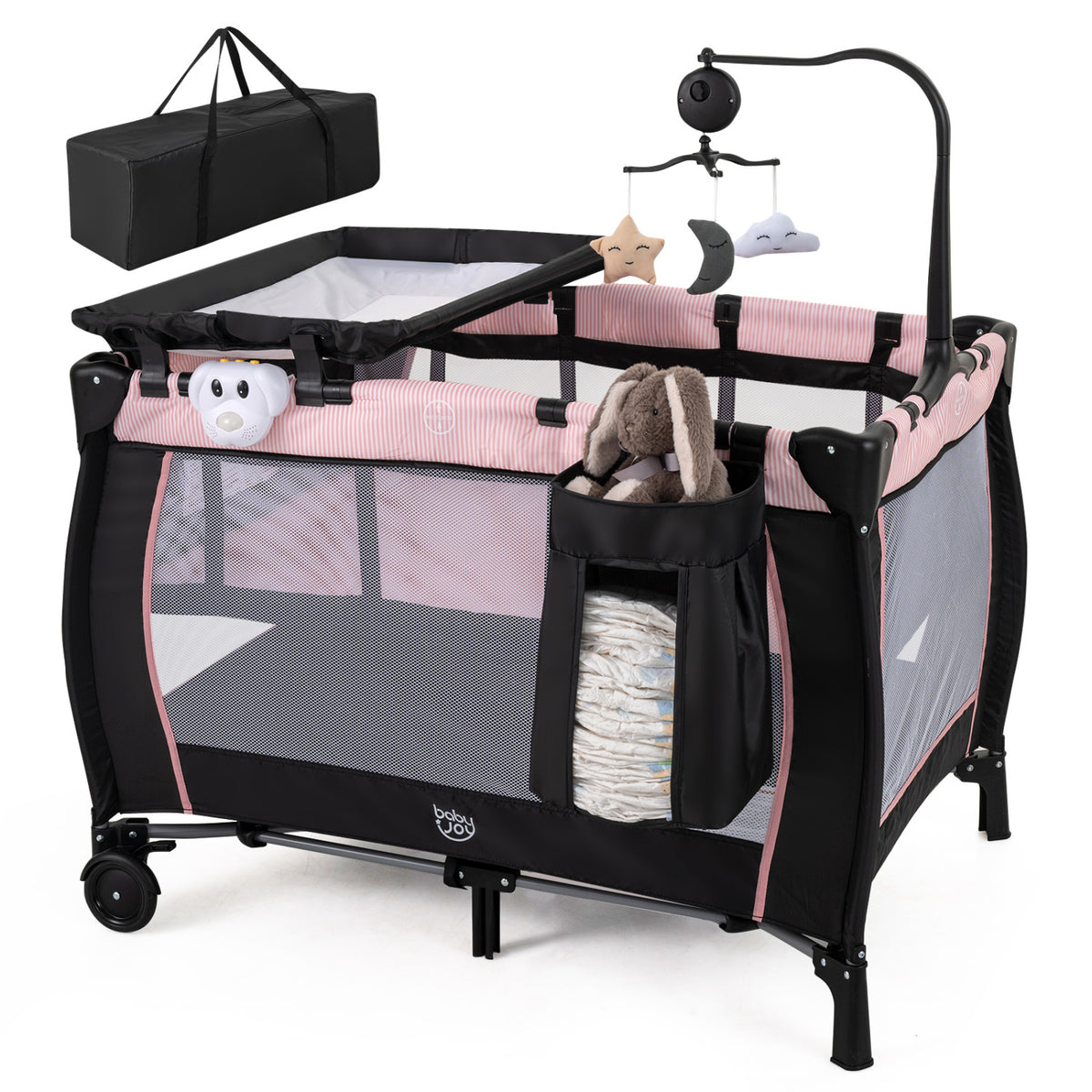 Multi-Functional Baby Playpen with Removable Changing Table-Pink