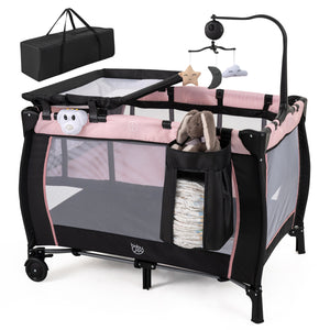 Multi-Functional Baby Playpen with Removable Changing Table-Pink