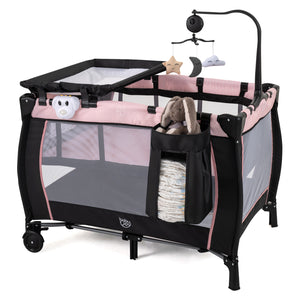 Multi-Functional Baby Playpen with Removable Changing Table-Pink