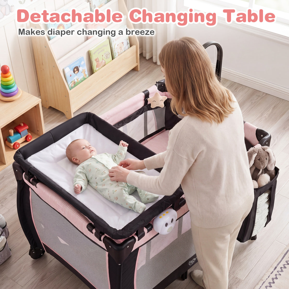 Multi-Functional Baby Playpen with Removable Changing Table-Pink