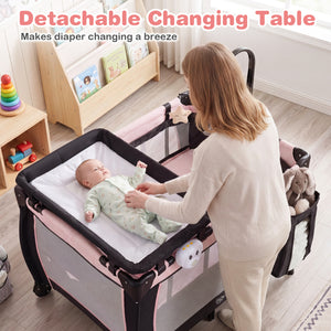 Multi-Functional Baby Playpen with Removable Changing Table-Pink
