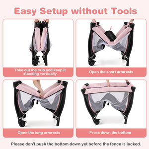Multi-Functional Baby Playpen with Removable Changing Table-Pink
