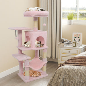 Multi-Level Cat Tower with 2-Door Condo and Padded Top Perch-Pink