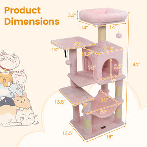 Multi-Level Cat Tower with 2-Door Condo and Padded Top Perch-Pink