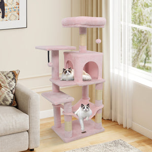 Multi-Level Cat Tower with 2-Door Condo and Padded Top Perch-Pink