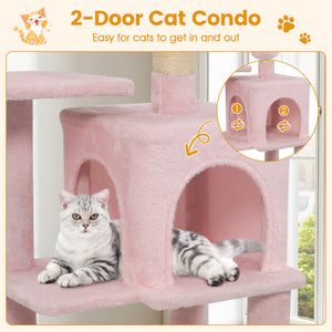 Multi-Level Cat Tower with 2-Door Condo and Padded Top Perch-Pink