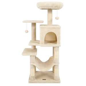 Multi-Level Cat Tower with 2-Door Condo and Padded Top Perch-Beige