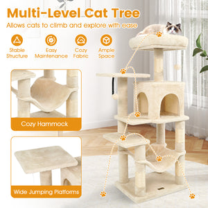 Multi-Level Cat Tower with 2-Door Condo and Padded Top Perch-Beige