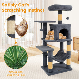 Multi-Level Cat Tower with 2-Door Condo and Padded Top Perch-Gray