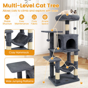 Multi-Level Cat Tower with 2-Door Condo and Padded Top Perch-Gray