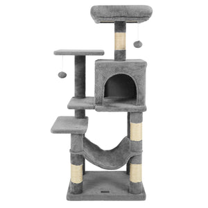 Multi-Level Cat Tower with 2-Door Condo and Padded Top Perch-Light Gray