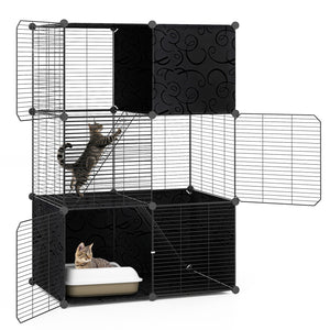 Multi-Level Cat Tower with 2-Door Condo and Hammock-Black