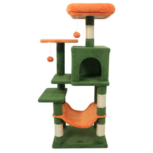 Multi-Level Cat Tower with 2-Door Condo and Padded Top Perch-Green