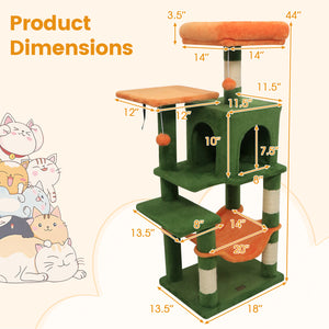 Multi-Level Cat Tower with 2-Door Condo and Padded Top Perch-Green