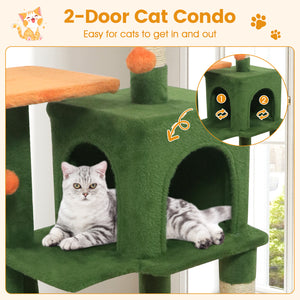 Multi-Level Cat Tower with 2-Door Condo and Padded Top Perch-Green
