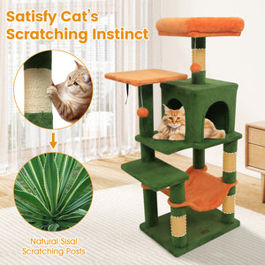 Multi-Level Cat Tower with 2-Door Condo and Padded Top Perch-Green