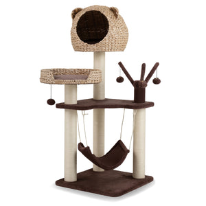 Multi-Level Cat Tree with Condo Hammock and Rotatable Hanging Balls-Brown