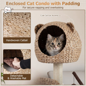Multi-Level Cat Tree with Condo Hammock and Rotatable Hanging Balls-Brown