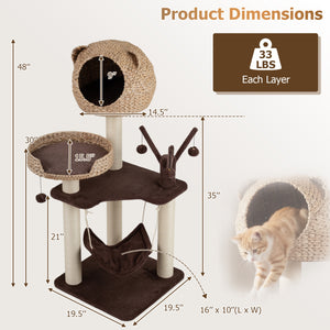 Multi-Level Cat Tree with Condo Hammock and Rotatable Hanging Balls-Brown