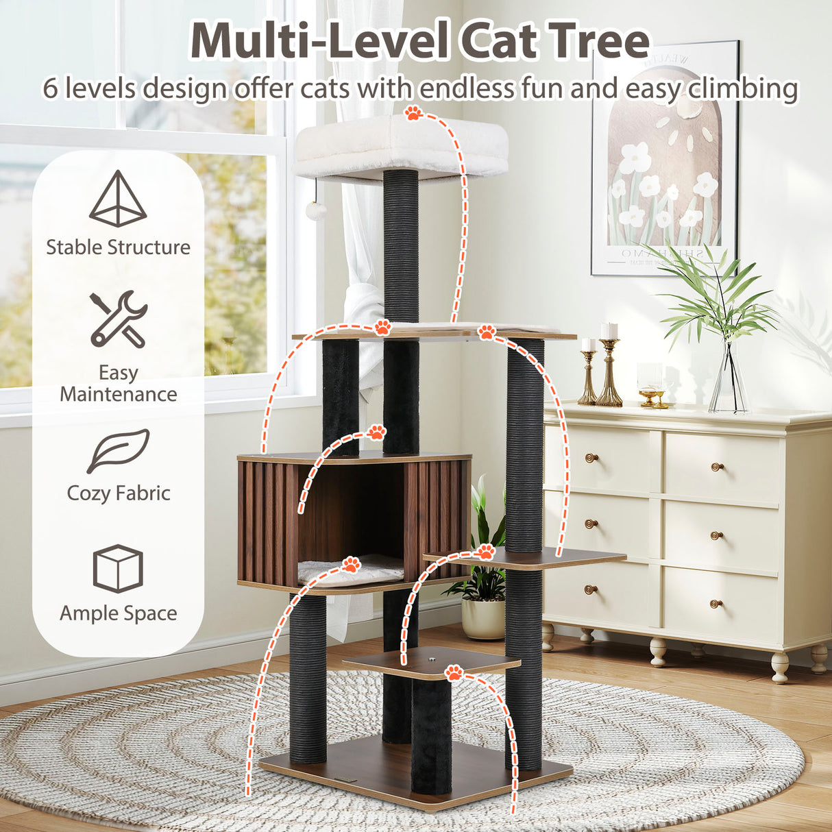 Multi-level Cat Tree for Indoor Cat 59.5 inch Tall Cat Tower with Cushion Top Perch-Brown