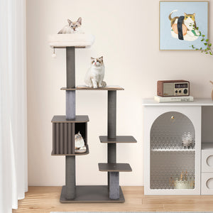 Multi-level Cat Tree for Indoor Cat 59.5 inch Tall Cat Tower with Cushion Top Perch-Gray