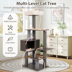 Multi-level Cat Tree for Indoor Cat 59.5 inch Tall Cat Tower with Cushion Top Perch-Gray