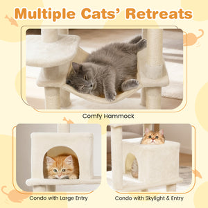 Multi-level Cat Tree Modern Cat Tower with Upholstered Perch and 2 Cat Condo-Beige