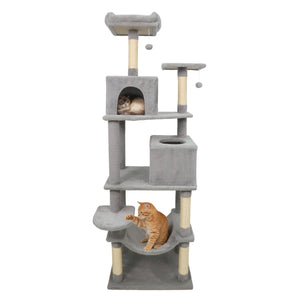 Multi-level Cat Tree Modern Cat Tower with Upholstered Perch and 2 Cat Condo-Gray