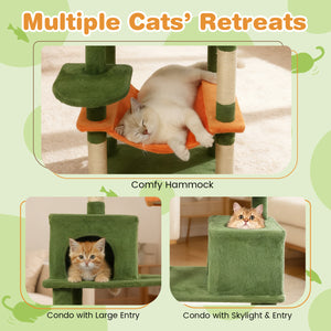 Multi-level Cat Tree Modern Cat Tower with Upholstered Perch and 2 Cat Condo-Green