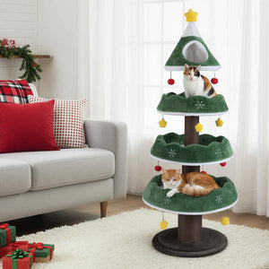 Multi-level Christmas Cat Tree with 3 Platforms & Upholstered Top Perch-Multicolor