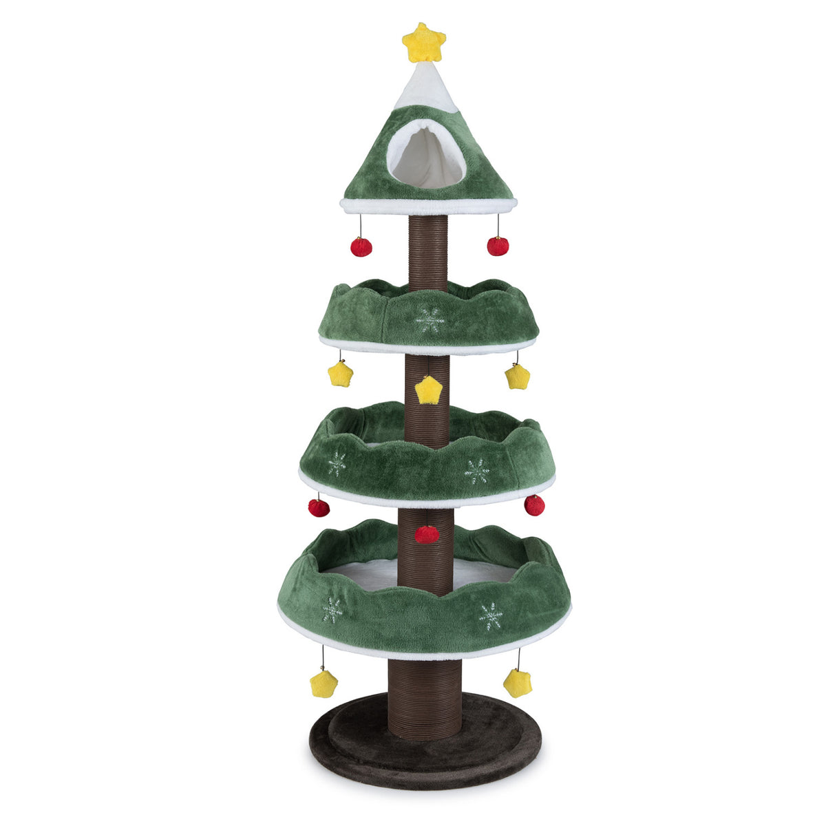 Multi-level Christmas Cat Tree with 3 Platforms & Upholstered Top Perch-Multicolor