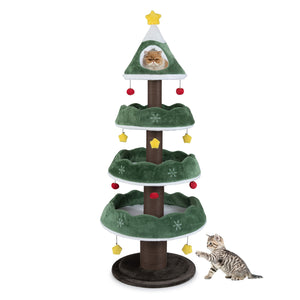 Multi-level Christmas Cat Tree with 3 Platforms & Upholstered Top Perch-Multicolor