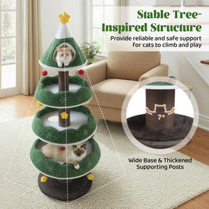 Multi-level Christmas Cat Tree with 3 Platforms & Upholstered Top Perch-Multicolor