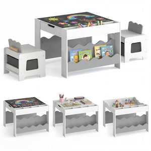 Multi-purpose Activity Kids Table and Chairs Set with Double-sided Tabletop-Gray