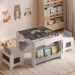 Multi-purpose Activity Kids Table and Chairs Set with Double-sided Tabletop-Gray